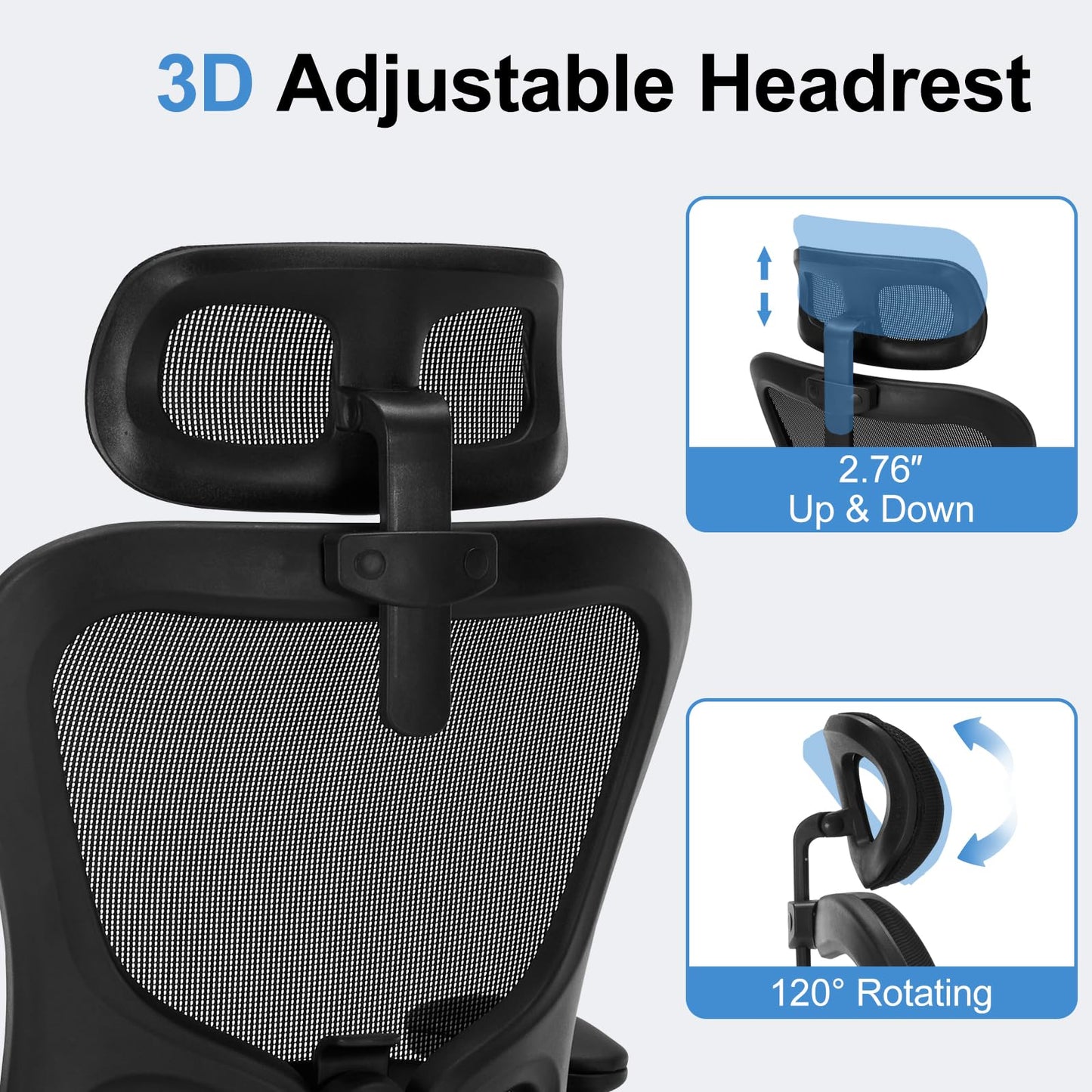 Office Chair Ergonomic Desk Chair High Back Mesh Computer Chair with Adjustable Lumbar Support & Headrest, Flip-Up Armrests, 300lbs Capacity 360 Swivel Chair for Home Office, Black