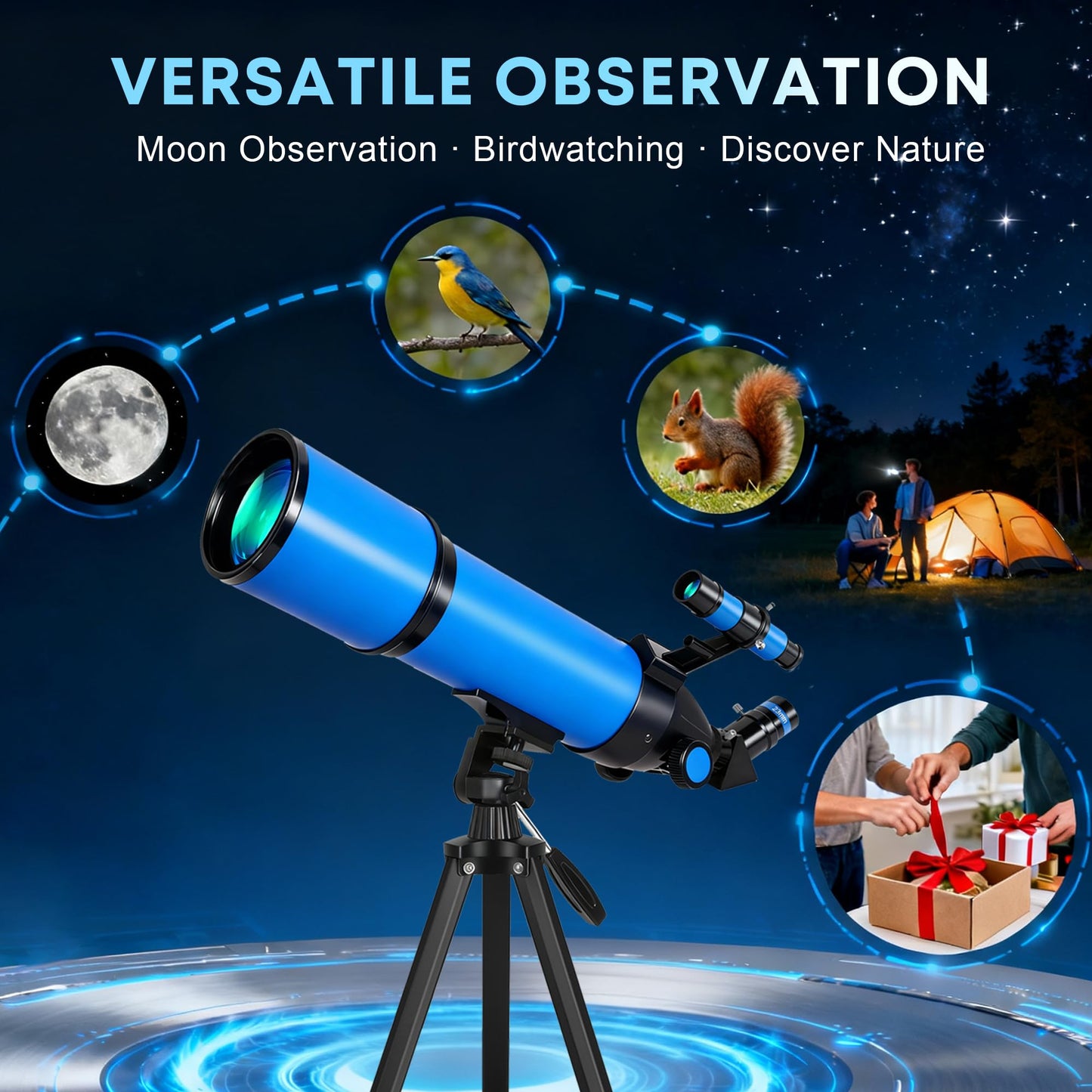 Hawkko Telescope for Adults & Kids, 80mm Aperture 600mm High Powered Telescope for Astronomy Beginners - Refractor Telescopes with AZ Tripod, Phone Adapter and Portable Bag for Moon Observation