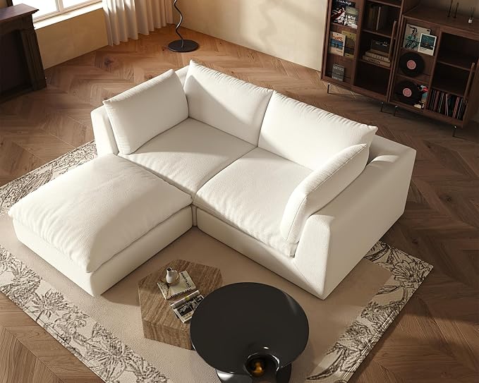 Fajiani Oversized Modular Sectional Sofa,Cloud Couch Deep Seat Sofa Cushion Covers Removable, Oversized Sectional Couches for Living Room (Loveseat+1 Ottoman-Cream White)