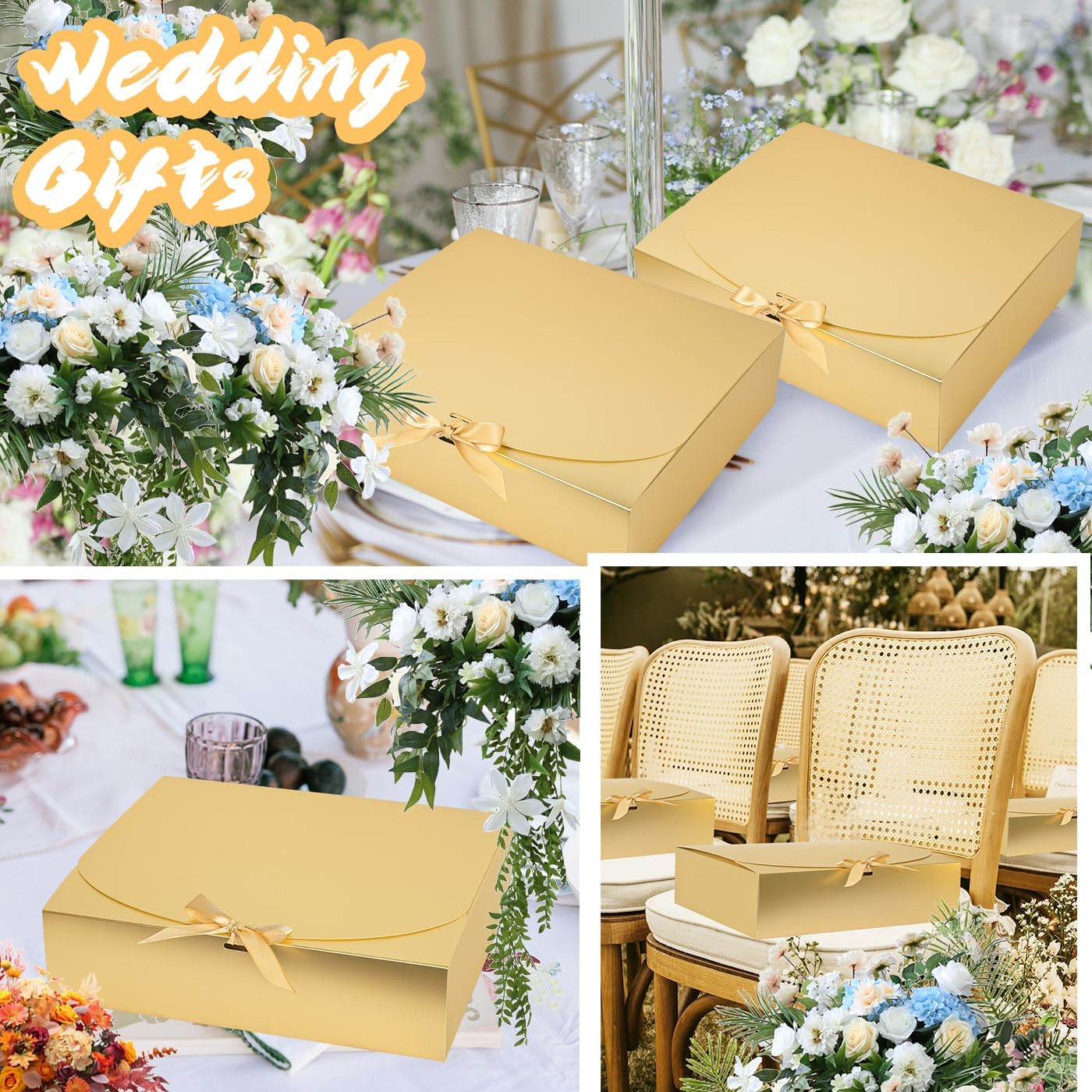 12Pack Gold Gift Boxes With Lids, 129.83.1 Inch Bridesmaid Proposal Box, Luxury Gold Gift Box With Ribbon for Wedding, Birthday, Party, Christmas, Graduation