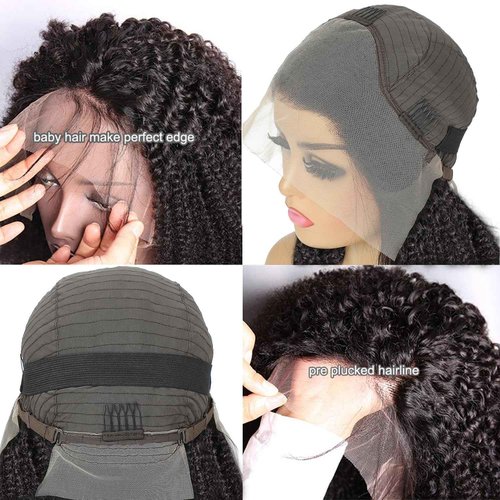 Skouty 24 Inch Kinkycurly Wig Human Hair 13x4 Lace Front Wigs 180 Density Glueless Wigs Human Hair Pre Plucked Brazilian Kinky Straight Wig Lace Frontal Wigs for Black Women Virgin Human Hair