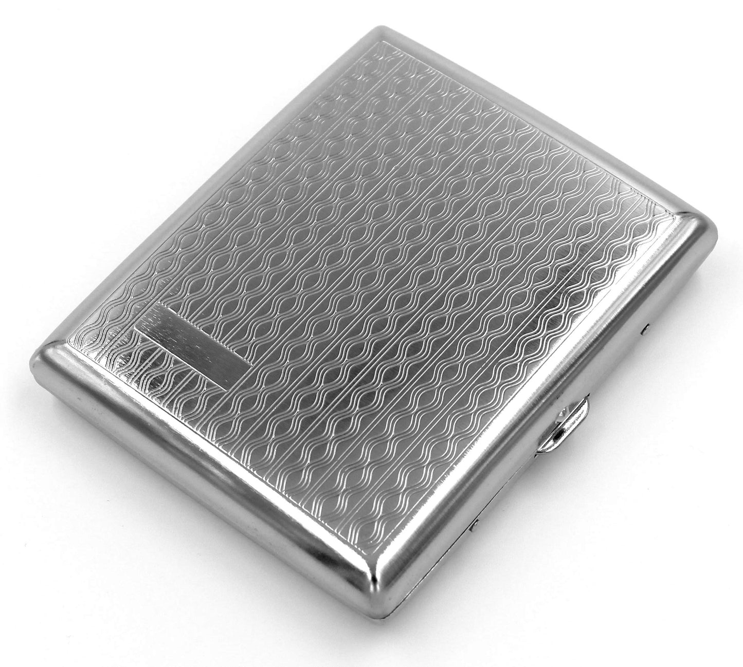 Retro Cigarette Case Victorian Style Metal Holder for Regular, King and 100's Size Credit Card Holder Pocket, Large Wavy Pattern RFID Protective Security Wallet (Wav-L100 Silver)