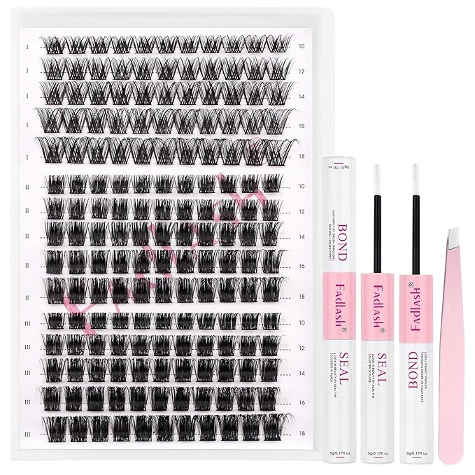 FADLASH Lash Clusters Kit 10-18mm Eyelash Cluster Lashes with Lash Bond and Seal Lash Tweezers DIY Lash Extension Kit (K1K3K4-07D-10-18 Kit)