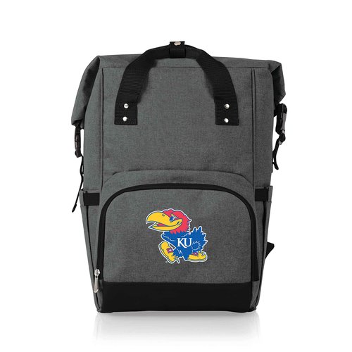 PICNIC TIME NCAA Kansas Jayhawks OTG Roll-Top Cooler Backpack, Hiking Backpack Cooler, Soft Cooler Bag, (Heathered Gray)