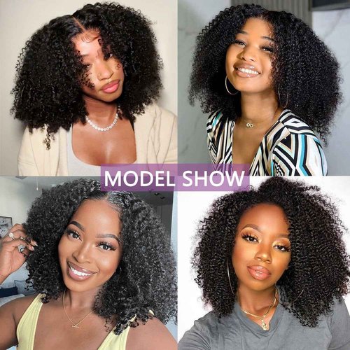 UREMY Afro Kinkycurly Wig Human Hair, 13x4 Lace Front Glueless Bob Wigs, 180 Density Pre Plucked Transparent Lace Frontal, Brazilian Kinky Straight Wig for Black Women, Natural Black 14 Inch
