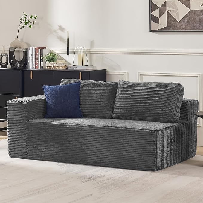 Furnify Loveseat Sofa, Cloud Modular Sofa Couch, Upholstered Floor Sofa with Deep Seat, Upholstered Foam Couch for Bedroom Living Room, No Assembly Required (Plush Corduroy Fabric, Grey)
