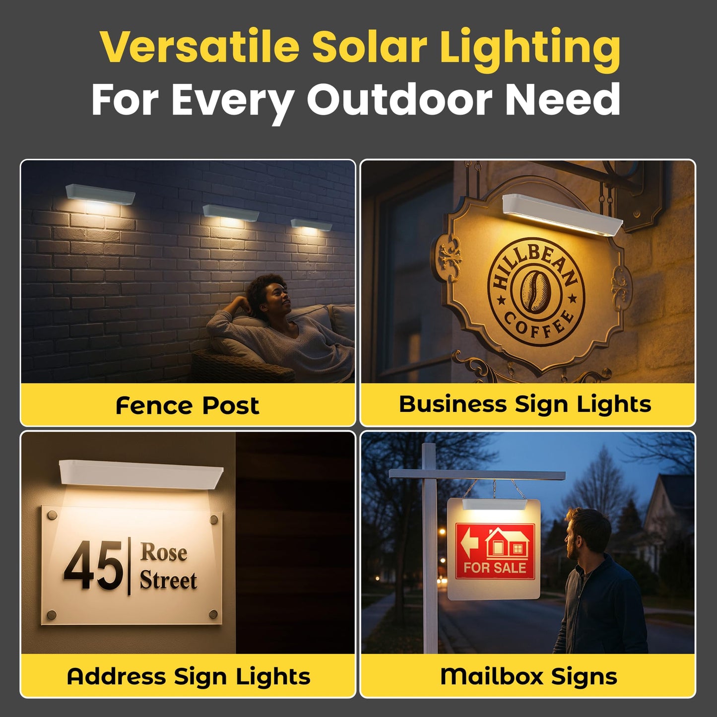 Brighticonics 2pck Solar Address Sign Light – IP65 Waterproof LED Lighted House Numbers – Easy Install, Auto Dusk-Dawn ON/Off, Outdoor Solar Address Signs for Yard, Homes, Business - Warm White 3000K