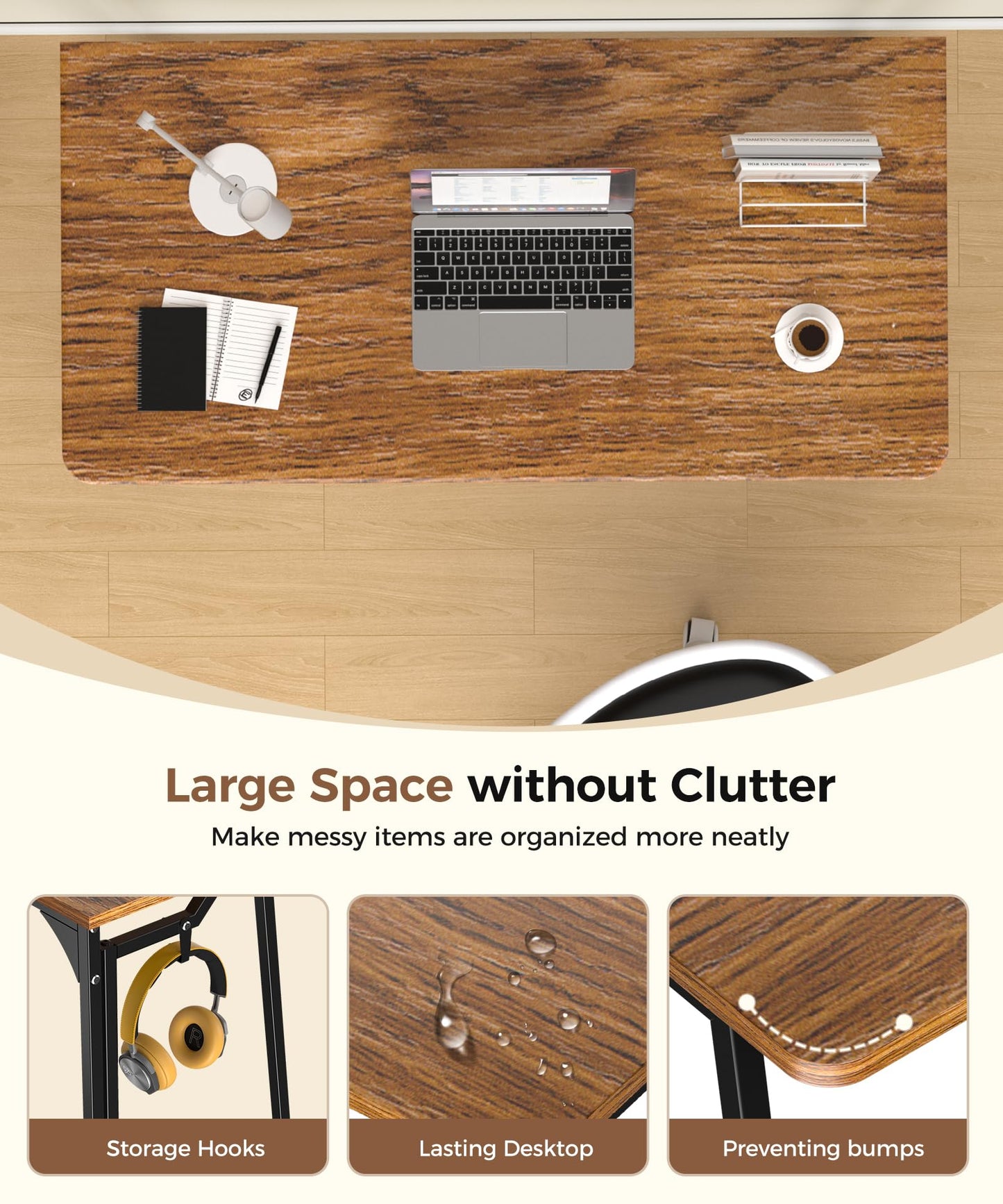 POLWKZU Folding Desk Small Foldable Desk for Small Space, 31.5 Inches Writing Computer Desks in Study, Home Office Foldable Office Desks for Bedroom, Rustic