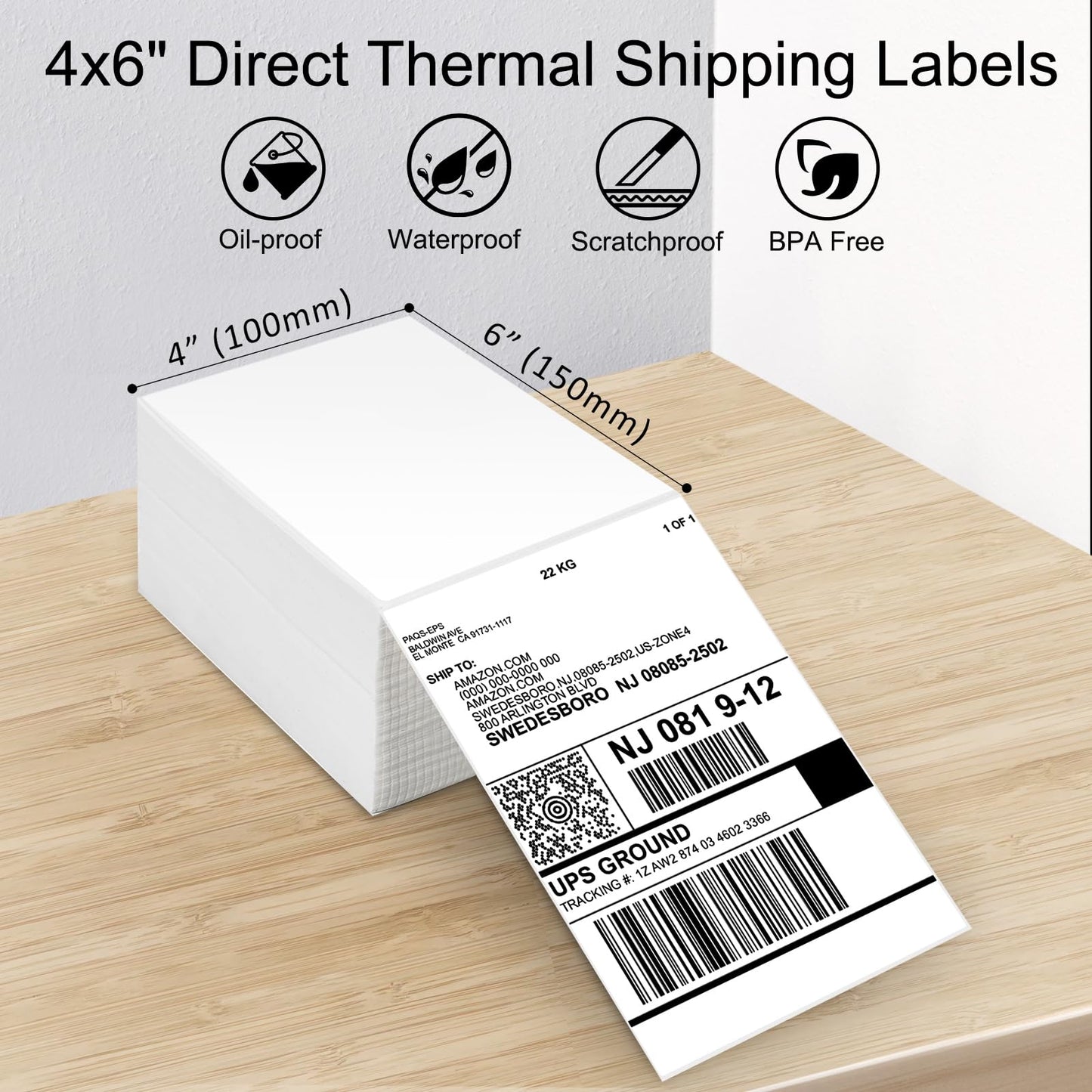 LabelRange 4''X6'' Direct Thermal Shipping Labels (1000 4x6 Fan-fold Labels) - Permanent Adhesive Postage Labels - Commercial Grade - LabelRange/Rollo/Munbyn Compatible