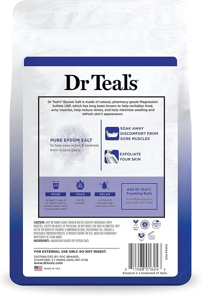 Dr Teal's Pure Epsom Salt Soak, Fragrance Free, 4 lbs (Packaging May Vary) (Pack of 5)