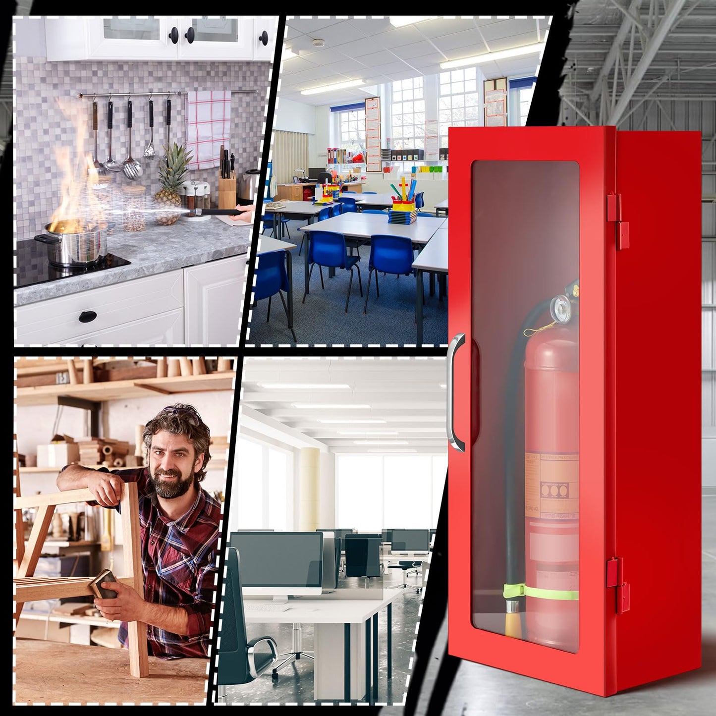 Zonon 1 Pcs 10lb Fire Extinguisher Cabinet Wall & Surface Mount 24-3/4 H x 10-1/4 W x 6-3/4 D 22 Gauge Steel Fire Extinguisher Box Case Extinguishers Holder with Handle for Indoor Outdoor (Red)