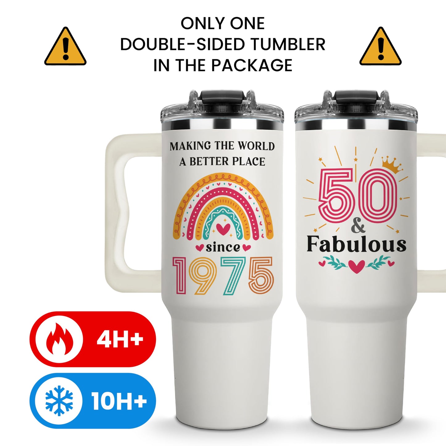 50th Birthday Gifts For Her, Woman, 1975 Birthday Gift For Women, 50 And Fabulous Gift, Cool Present For 50 Year Old Female, Fifty Years Old Gifts For Lady, Turning 50, 50th Tumbler 40oz