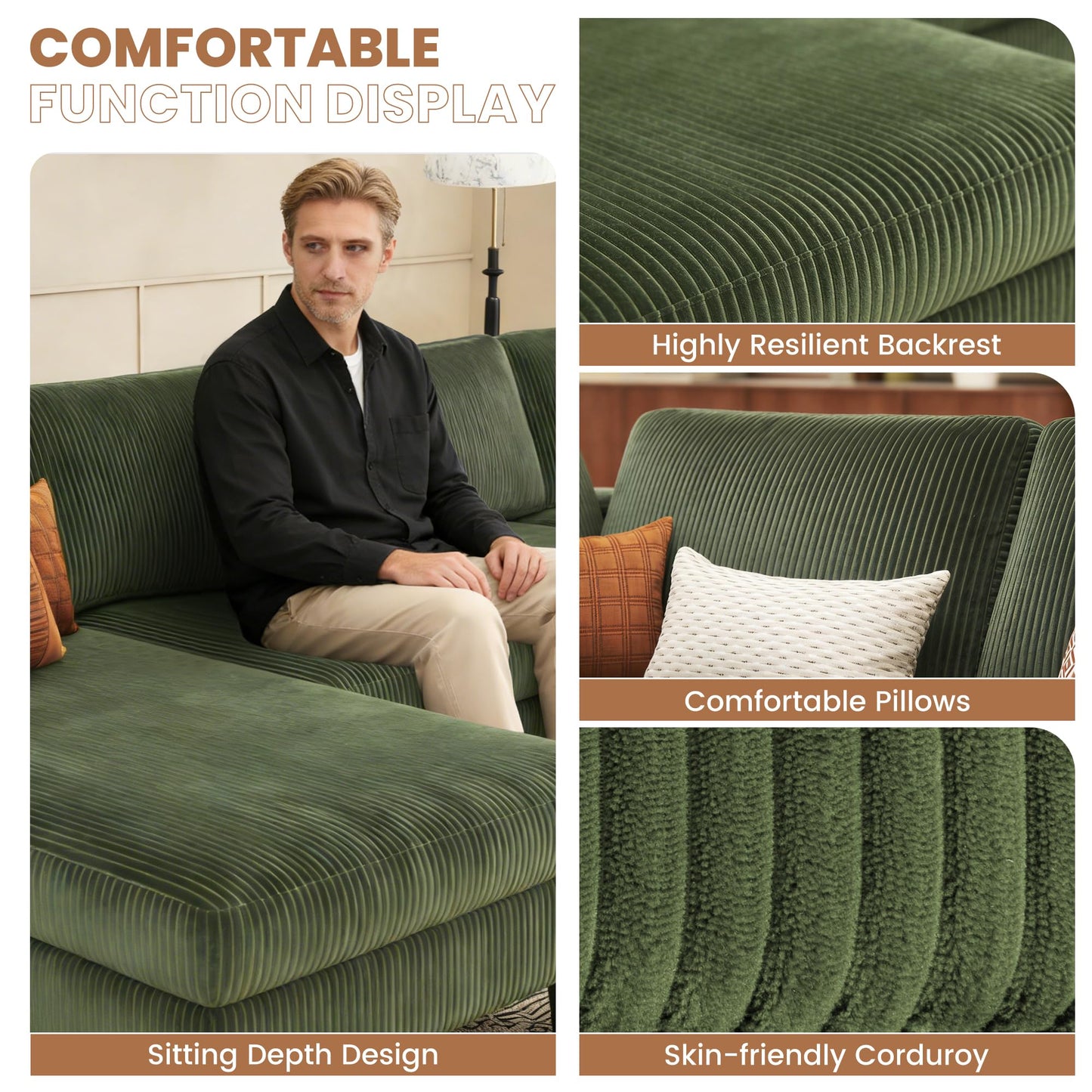 WAYTRIM Sectional Couches for Living Room 108" U-Shaped Modular Sofa Convertible Couch with Double Chaise,Removable Pillows Upholstered 4-Seat Couch for Apartment (Green)
