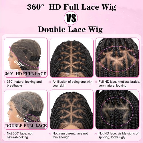 Kalyss 360° HD Full Lace Braided Wigs for Black Women Knotless Braided Wigs with Baby Hair Box Braid Wig Premium Synthetic Lace Front Black Box Braid Wig with Curly Ends 36"