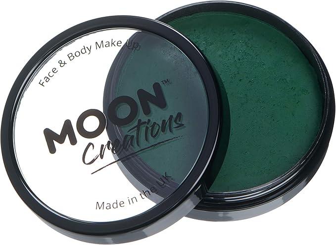 Moon Creations Pro Face & Body Paint Cake Pots Dark Green - Professional Water Based Face Paint Makeup for Adults, Kids - 1.26oz