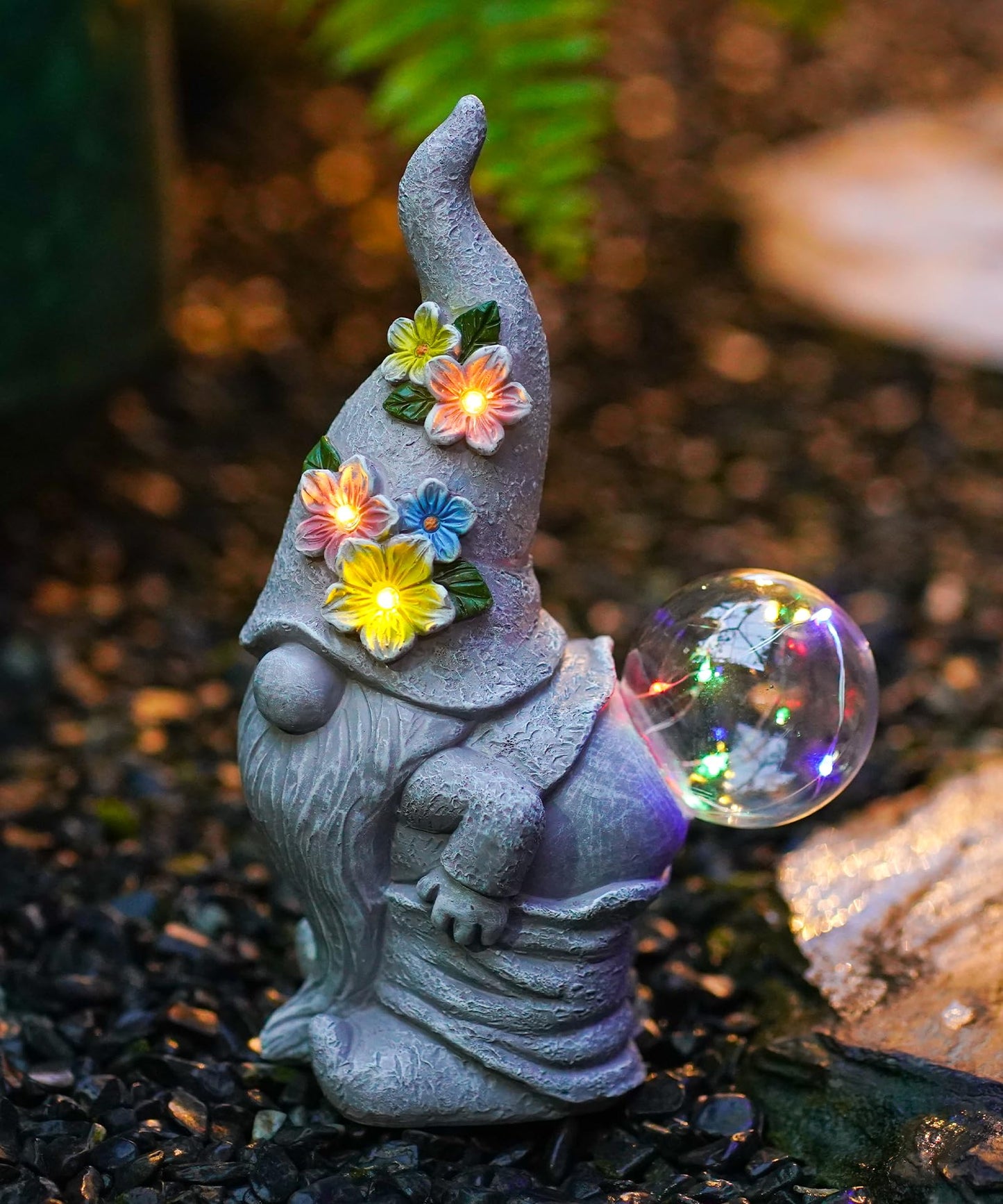 Acgarten Funny Garden Gnome Statue with Solar Lights, Outdoor Sculpture Decor for Home Yard Lawn Porch Balcony Patio,Gardening Gifts for Women Mom Grandma