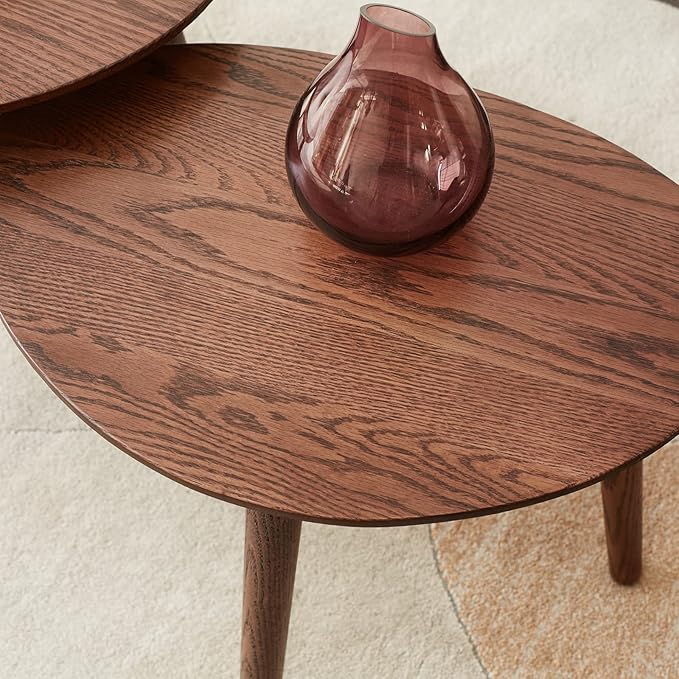 Vadisun Small Oval Coffee Table, 33.5" Mid Century Modern Coffee Table for Living Room, 100% Solid Oak Wood Side Table, Minimalist Display Center Table (Walnut Color, 33.46''Wx22.83''Dx15.74''H)