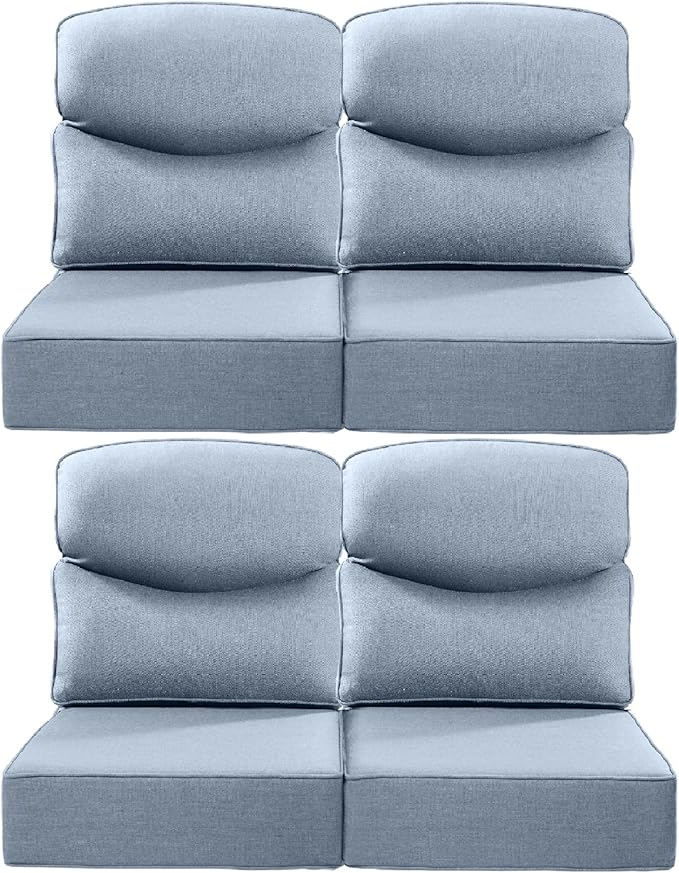 ACTREST Luxury 24x24x6 Inch Smile Patio Dining Chair Cushions Set of 4 - Heavy Duty Water Slashproof Outdoor Seat Cushion for Outside Furniture Swivel Chairs Loveseat L-Shape Sofa - Baby Blue