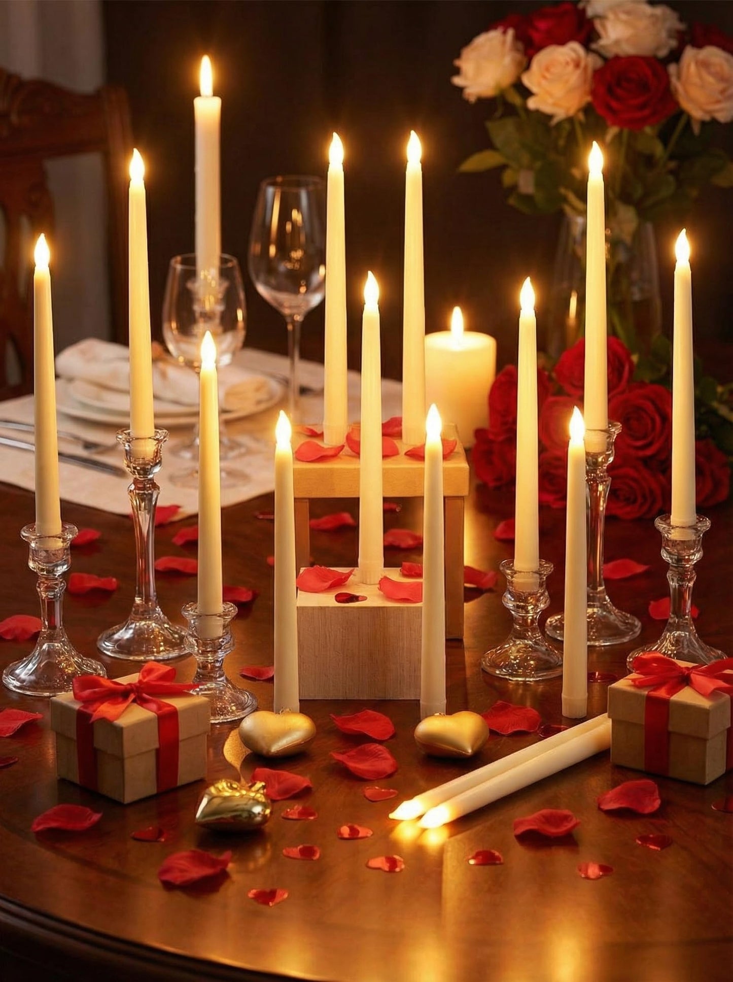 Funtery 48 Pcs Flameless LED Taper Candles Battery Operated Candles Bulk LED Candlesticks Flickering for Valentines Church Wedding Carnival Party Decorations(Ivory,Classic Style)