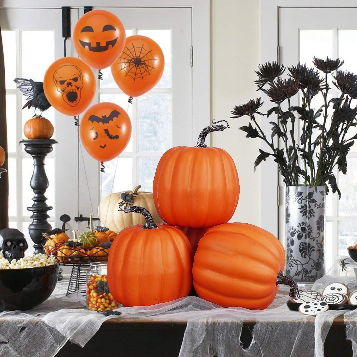Artmag 6 Inch Large Artificial Pumpkins, 4PCS Big Orange Faux Foam Harvest Pumpkins for Fall Autumn Thanksgiving Seasonal Holiday Decor