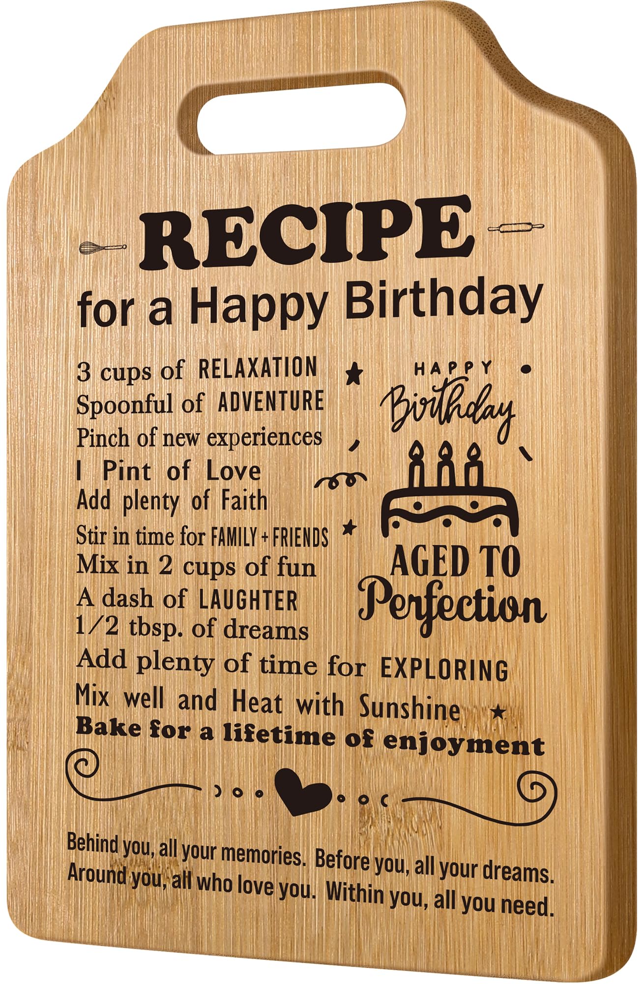Birthday Gifts for Her & Him - Decoration Ideas, Years Old Gift Baskets for Boyfriend, Girlfriend & Best Friend - Happy Birthday Recipe Cutting Board