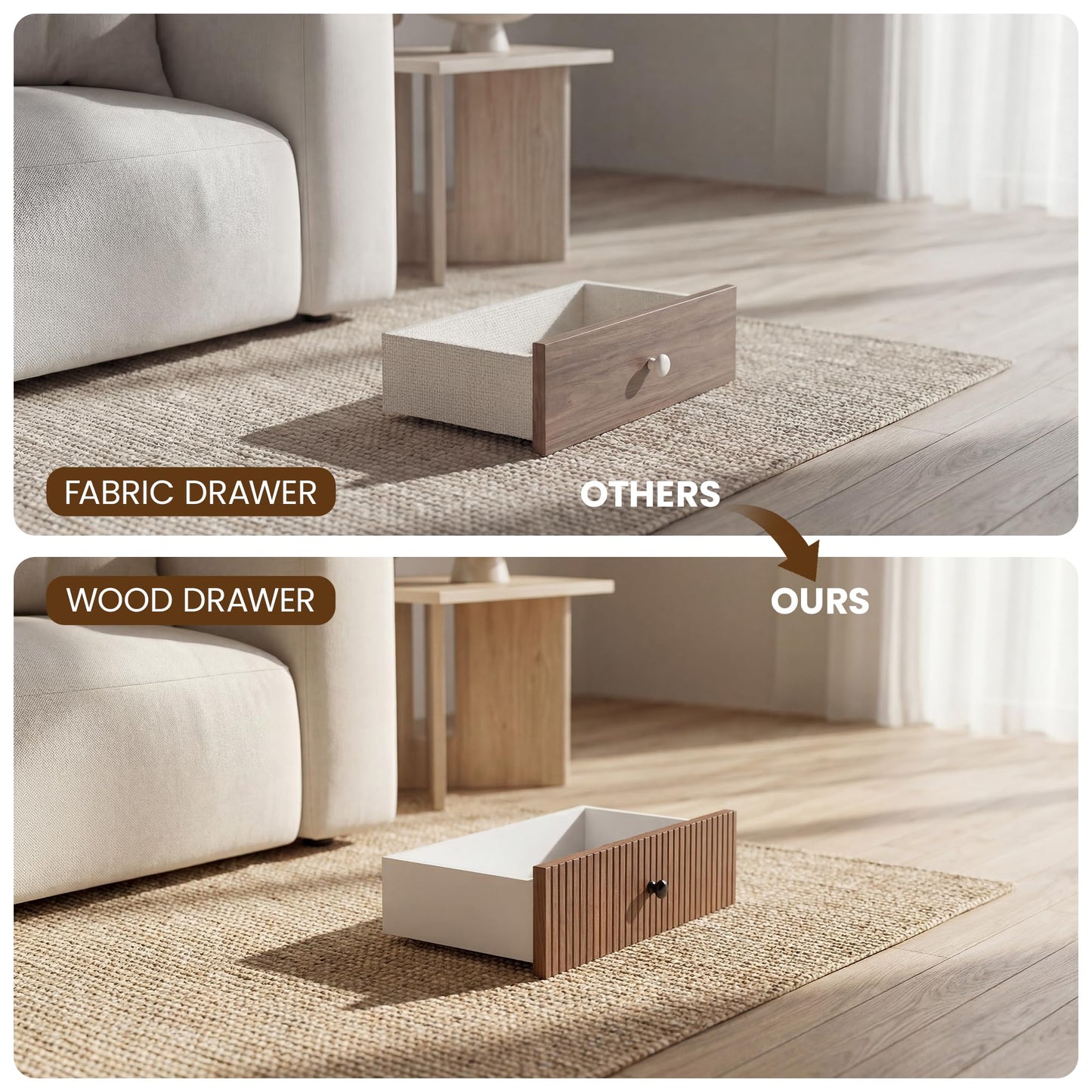 Manora Fluted Console Table with Wooden Drawers, Slim Entryway Table with Open Shelf, Tall Thin Side Table for Couch, Small Sofa Side Table for Hall, Hallway, Bedroom, Living Room, Foyer, Walnut