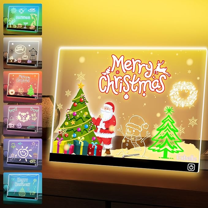 Exbelle 16“ LED Drawing Message Note Board 7 Colors Light Acrylic Dry Erase Lumiboard with Colors 2 Modes as Night Light f...