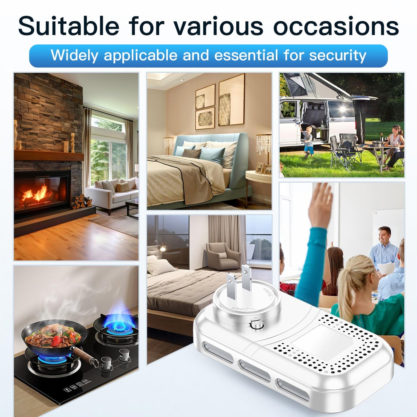 Gedsffati 5in1 Plug in Carbon Monoxide Detector &Smoke & Combustible Natural Gas Detectors Combination Builti-in Backup Battery HD Screen [Smoke CO Gas Temp Humidity Sensor] for Home Travel (White)