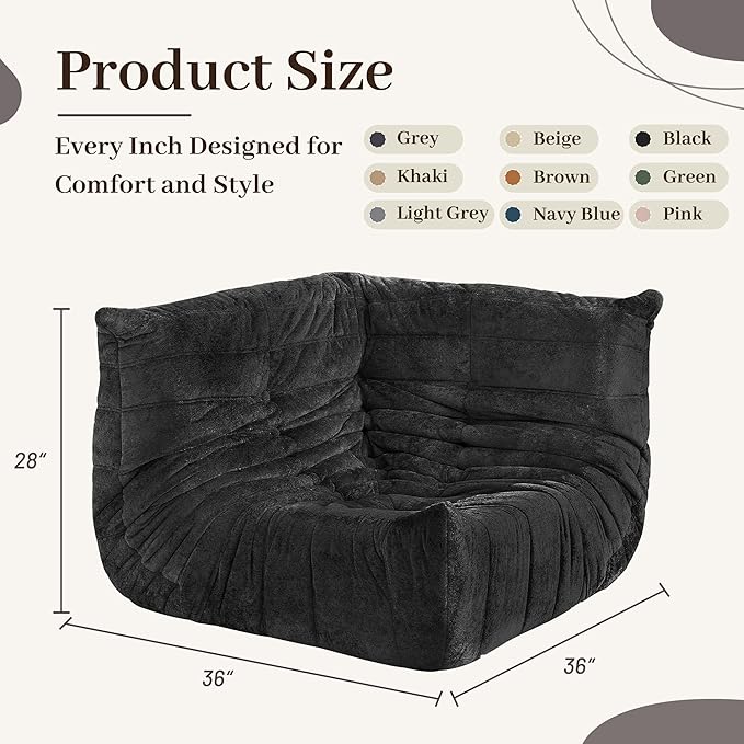 HABUTWAY Bean Bag Chair, Memory Foam Bean Bag Chairs for Adults, Fireside Corner Chair Lazy Floor Corner Sofa for Living Room, Bedroom, Dorm, Office (Black)