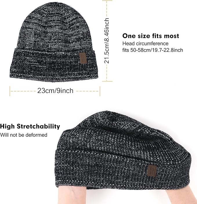 Wmcaps Winter Beanie for Men Women, Fleece Lined Beanie Soft Warm Knit Hat Ski Stocking Cuffed Cap