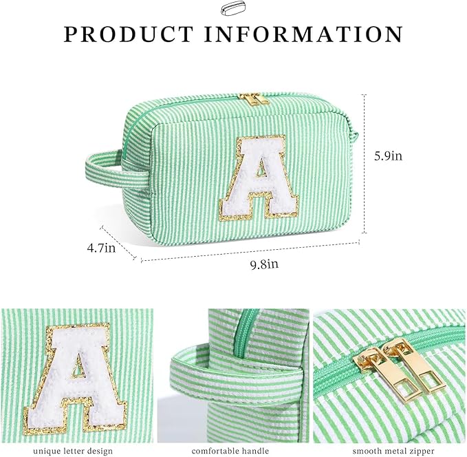 YOOLIFE Makeup Bag - Monogram Cosmetic Bags, Travel Toiletry Bag, Cute Pouch Makeup Case, Personalized Green Bags for Women
