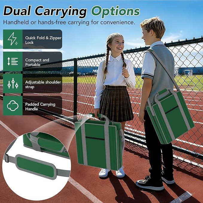 janiry Stadium Seats with Back Support 2PACKS Adjustable Bleacher Chairs with Back and Cushion Bleacher Seat with Cup Holder, Carry Handle & Shoulder Strap for Outdoor Sports Events, Picnics, Beaches