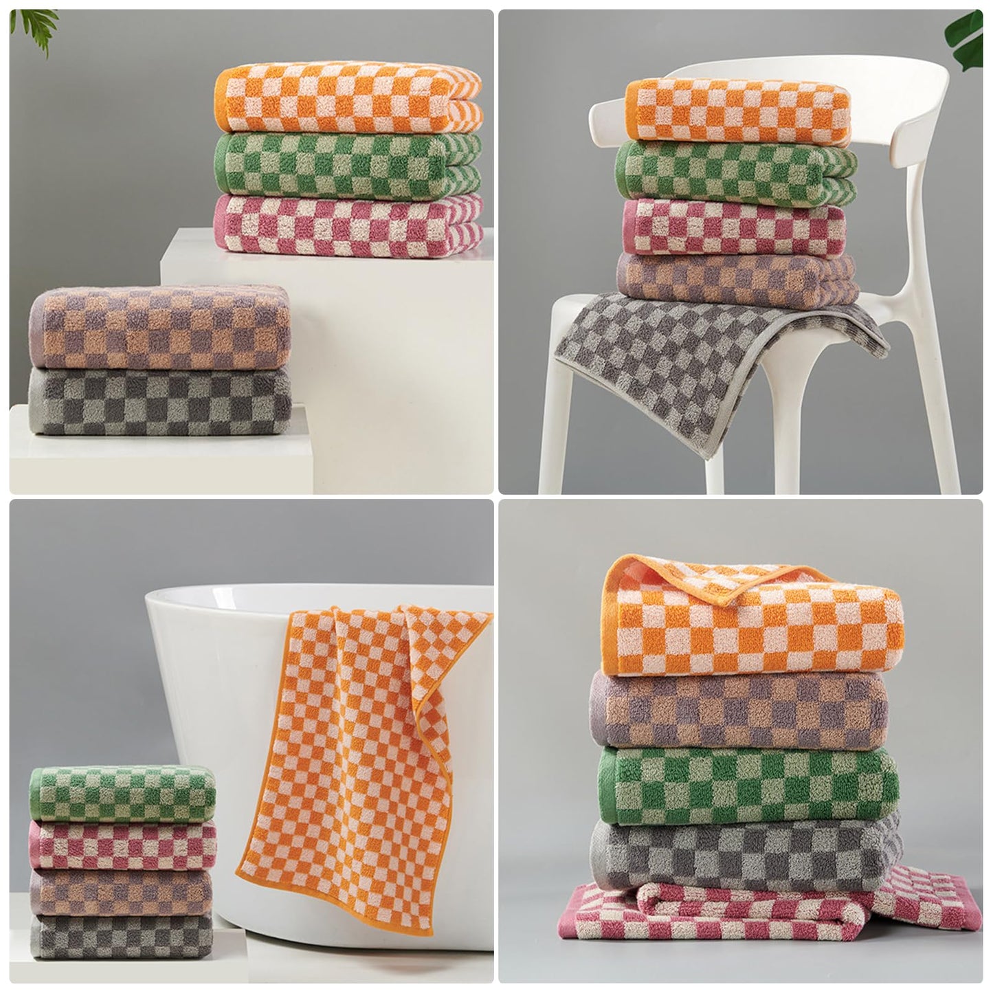 LYLHZRMDGC Set of 5 Checkered Bath Towels, Soft, Absorbent Cotton Hand Towels for Bathroom, Kitchen, Spa, 13 x 29 Inches, Send Goods from Local Warehouse