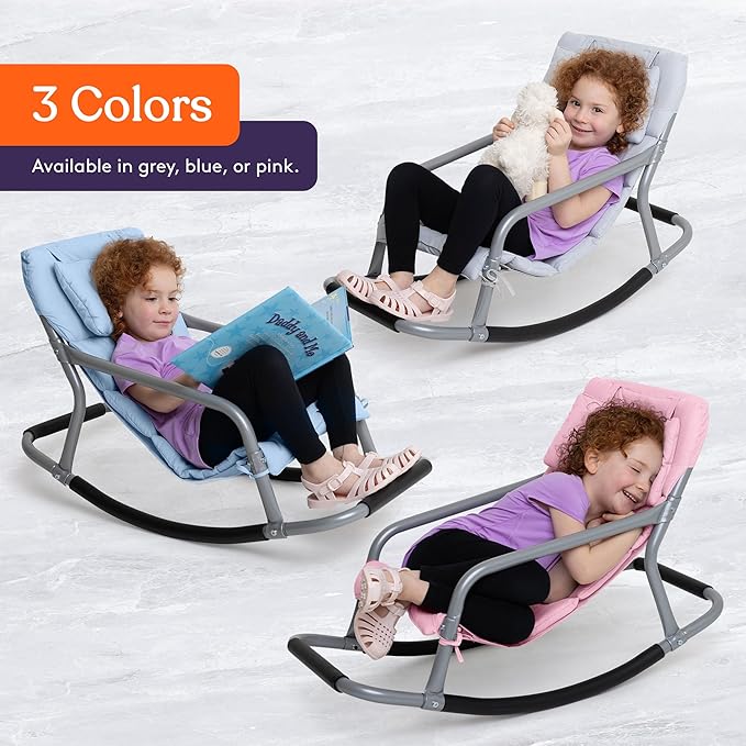 Special Supplies Sensory Rocking Chair for Kids - Comfortable Kids Rocker- Versatile Floor Chair with Soft Fabric and Stability for Playroom, Bedroom, or Nursery (Ages 3+) - Grey