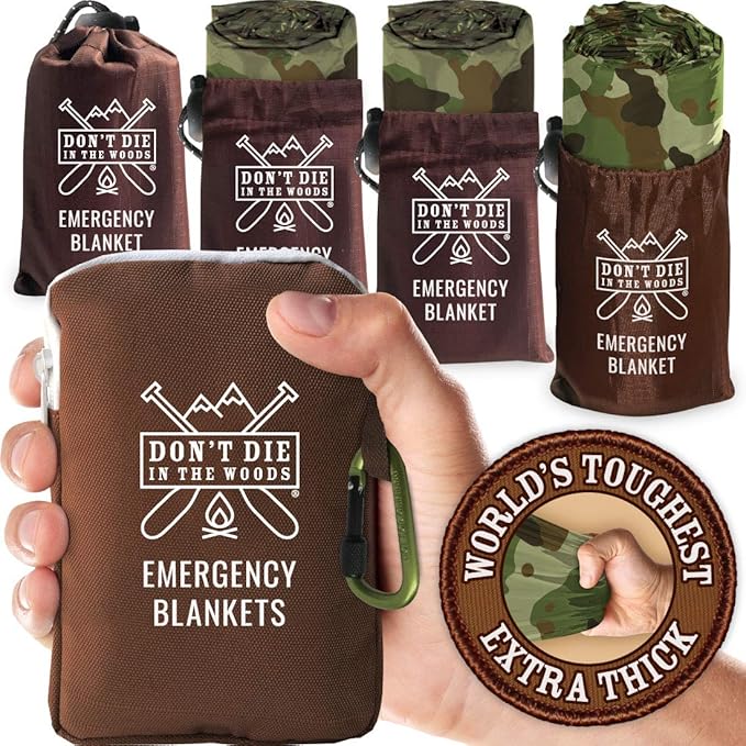 Don't Die In The Woods - World’s Toughest Emergency Blankets [4-Pack] Extra Thick Thermal Mylar Space Blanket - One of The...