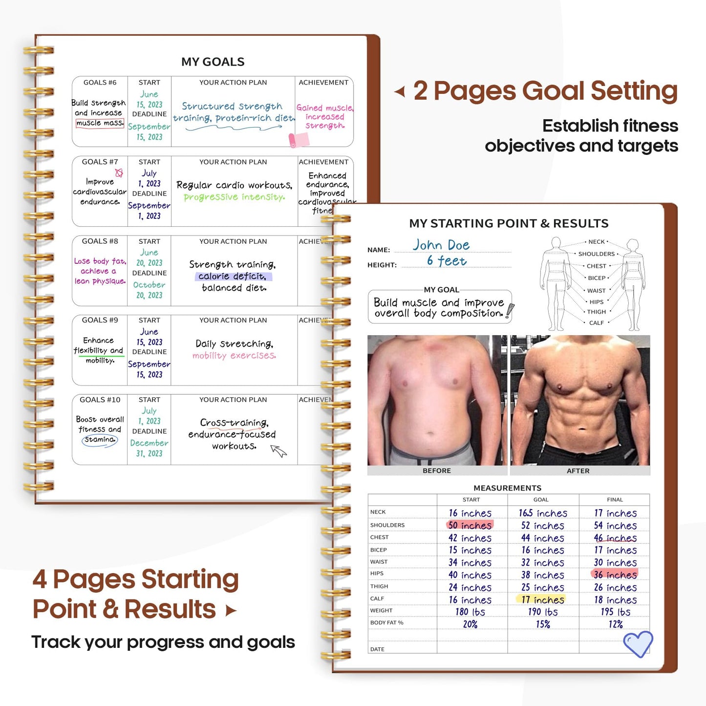 Fitness Workout Journal for Women & Men, A5(5.5" x 8.3") Workout Log Book Planner for Tracking, Progress, and Achieving Your Wellness Goals-Rust Brown