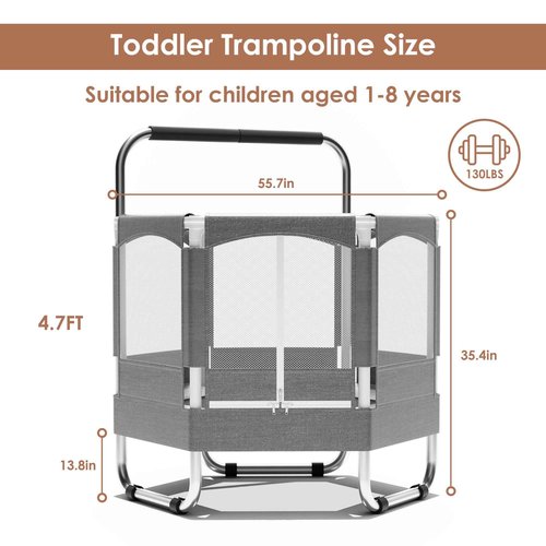 EL&IT·Wings 4.7FT Trampoline for Kids with Net, Indoor Outdoor Toddler Trampoline with Safety Enclosure, Safe Hexagon No-Gap Design, Birthday Gifts for Kids, Age 1-8