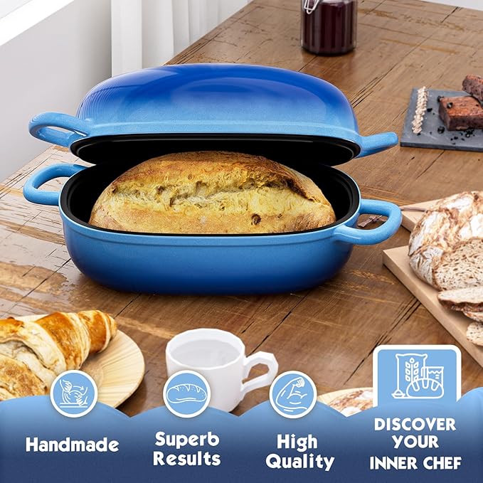 Dutch Oven for Bread Baking 9x6 Inch - 2.5QT Bread Pans for Homemade Bread Cast Iron Bread Pan Dutch Oven Loaf Pan with Lid and Loop Handles for Homemade Breadmaking