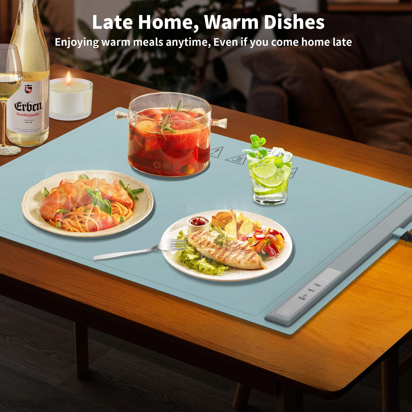 Food Warming Mat Electric Warming Tray, Fast Full Surface Heating with 3 Temperature Level, Rollable Silicone Heating Pad Food Warmer for Parties, Gatherings, Buffet, Countertop, Daily Use