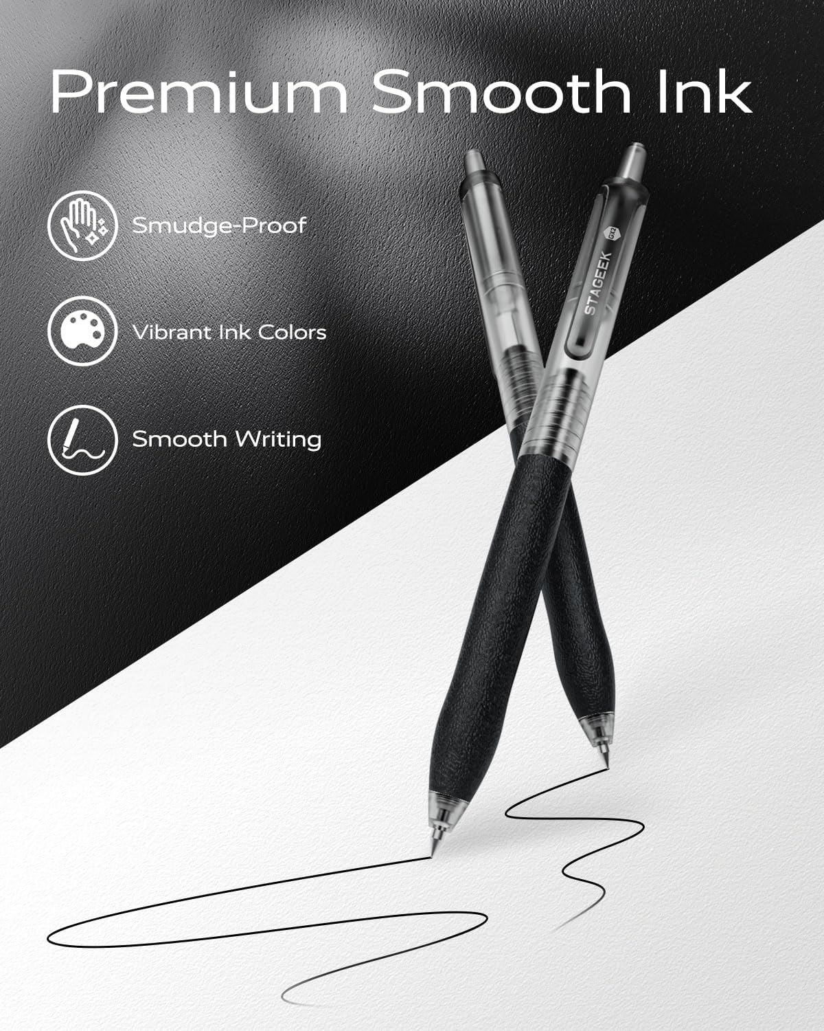 0.5mm Gel Pens Fine Point Smooth Writing Pens, 12PCS Black Ink Pens, Retractable Leather-Like Black Gel Pens, Business Gel Pen for Journaling, Writing, School, Office Use (Black)