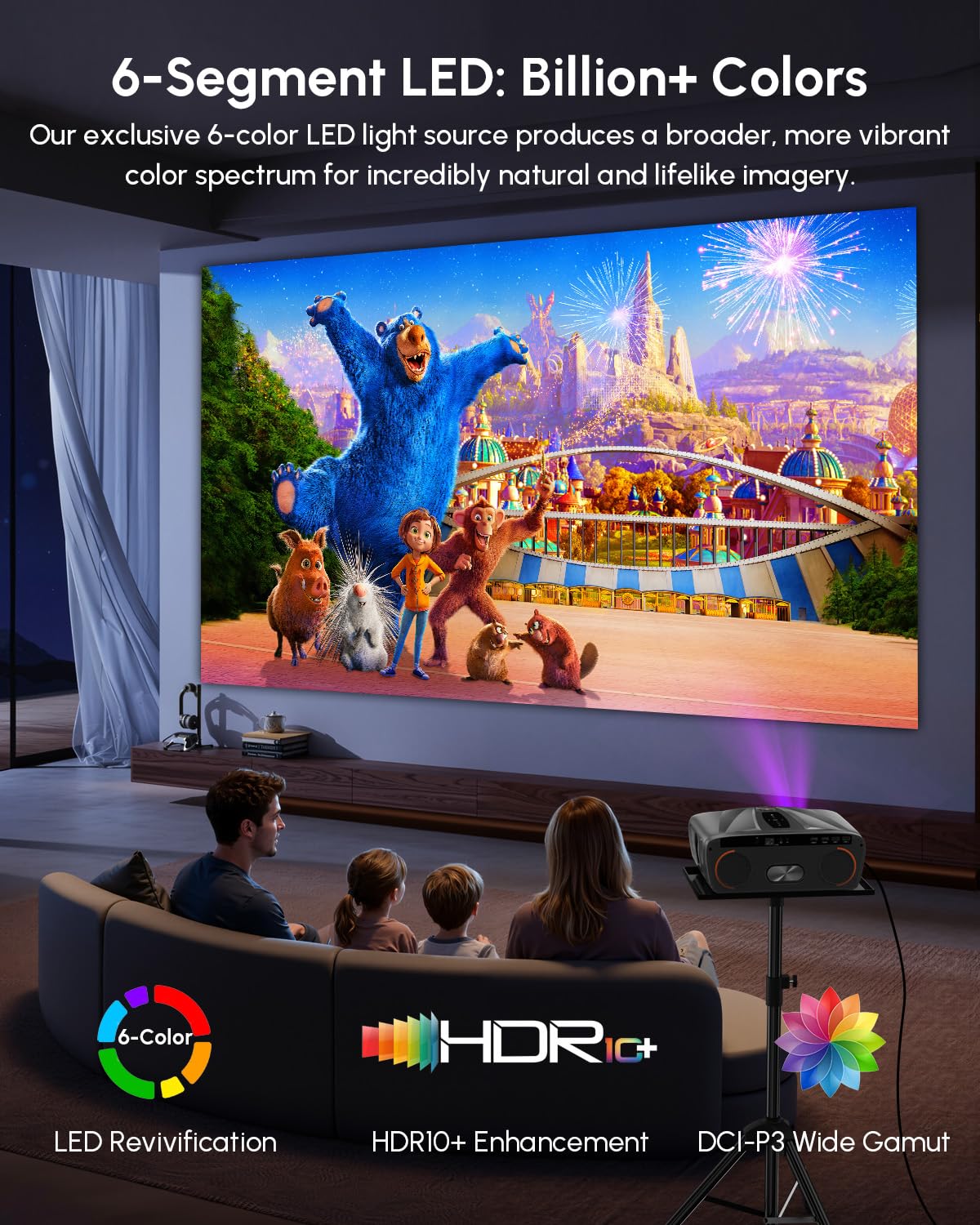 Daytime Projector 4K Home Theater 2400 ANSI,HDR10+,Auto Lens Cap/Focus/Keystone,Smart TV Projector with Apps,WiFi,Bluetooth,2*38W Speakers,2 HDMI eARC/CEC,for HD Indoor Movie Gaming Room Ceiling 2026
