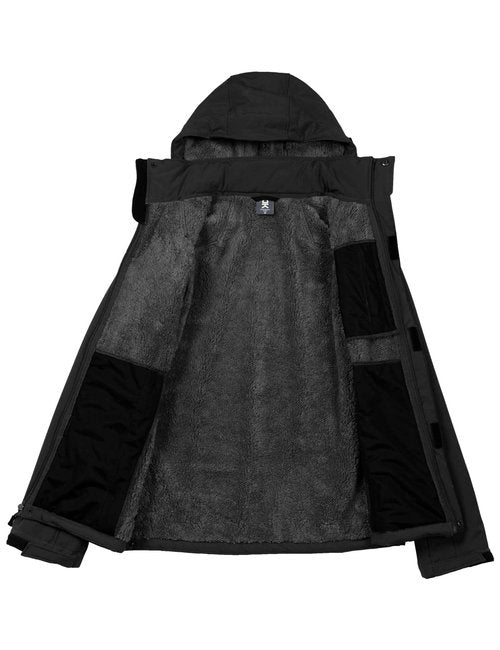 Little Donkey Andy Men's Warm Winter Softshell Jacket Ski Snow Windproof Fishing Coat with Removable Hood Black L