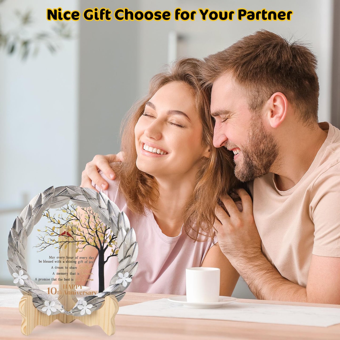 10th Anniversary Wedding Gifts Crystal Plate with Tin Leaf Wreath - 10 Years Anniversary Wedding Unique Gifts Ideas for Parents Couple - Cardinal Style