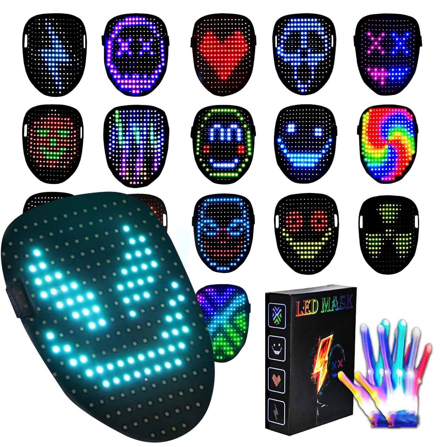 LED-Mask Gloves Halloween-Costumes For Men Adult Teen 2025, Gesture Sensing Rechargeable Light Up Face Cosplay Glow in Dark, Purge Terrifier Scary Cool Birthday Gifts For Kids Boys Girls Age 8 9 10+