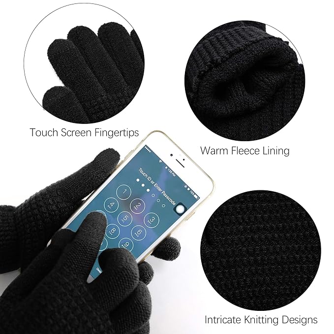Aneco Winter Warm Sets Knitted Scarf Beanie Hat Touch Screen Gloves and Winter Ear Warmer for Men or Women