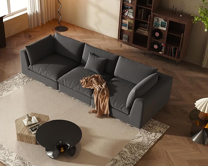 Fajiani Oversized Modular Sectional Sofa, Cloud Couch Deep Seat Sofa Cushion Covers Removable, Oversized Sectional Couches for Living Room (3 Seater-Black Gray)
