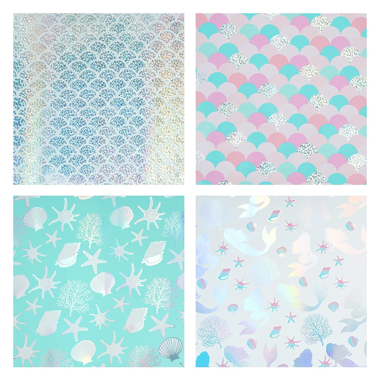 WRAPAHOLIC 30 Inch Mermaid Wrapping Paper - Jumbo Roll Colorful Foil Girls Wrapping Paper for Kids Girls Birthday, Baby Shower - 4 Rolls - 30 Inch X 120 Inch Per Roll