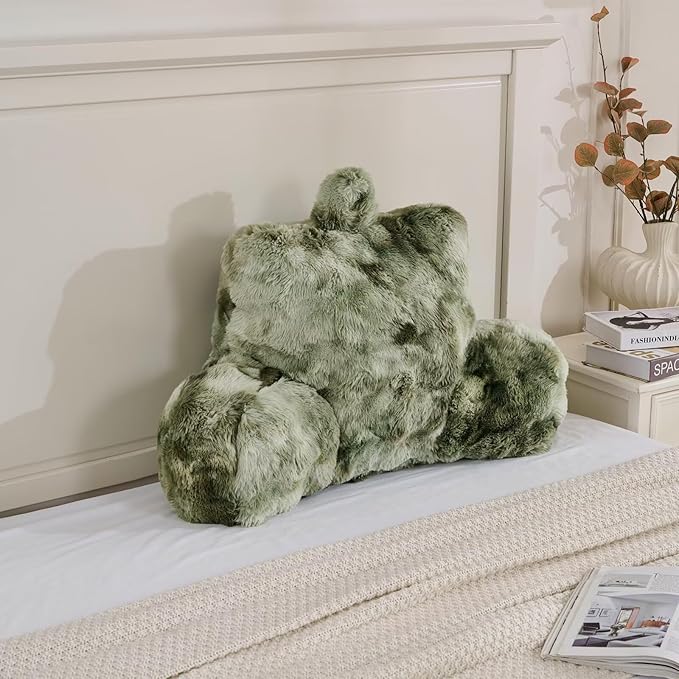Reading Pillows for Boyfriend Adult,Velvet Back Pillow Bed Wedge Large, Back Rest Support Cushion for Sitting Up in Bed/Couch for Bedrest 18inch-Tie-dye Sage Green