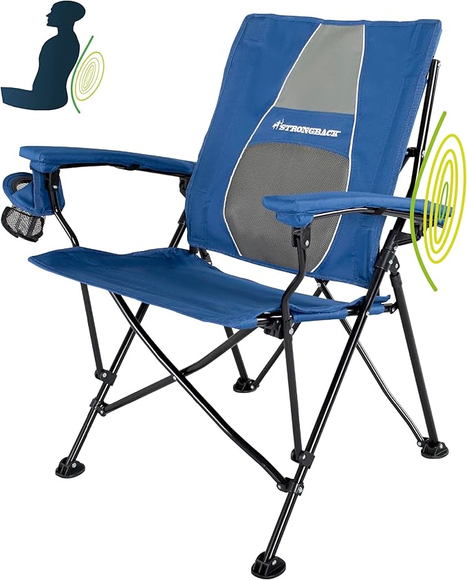 STRONGBACK Elite Folding Camping Lawn Lounge Chair Heavy Duty Camp Outdoor Seat with Lumbar Support and Portable Carry Bag...