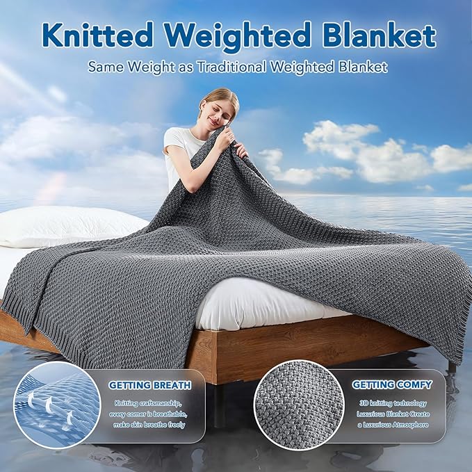 Topcee Knitted Weighted Blanket - 50"x60" 5lbs Cooling Chunky Knit Heavy Blanket for Adults Cable Yarn Knit Decorative No Beads Soft, Cozy and Cooling Weighted Throw Blankets Machine Washable